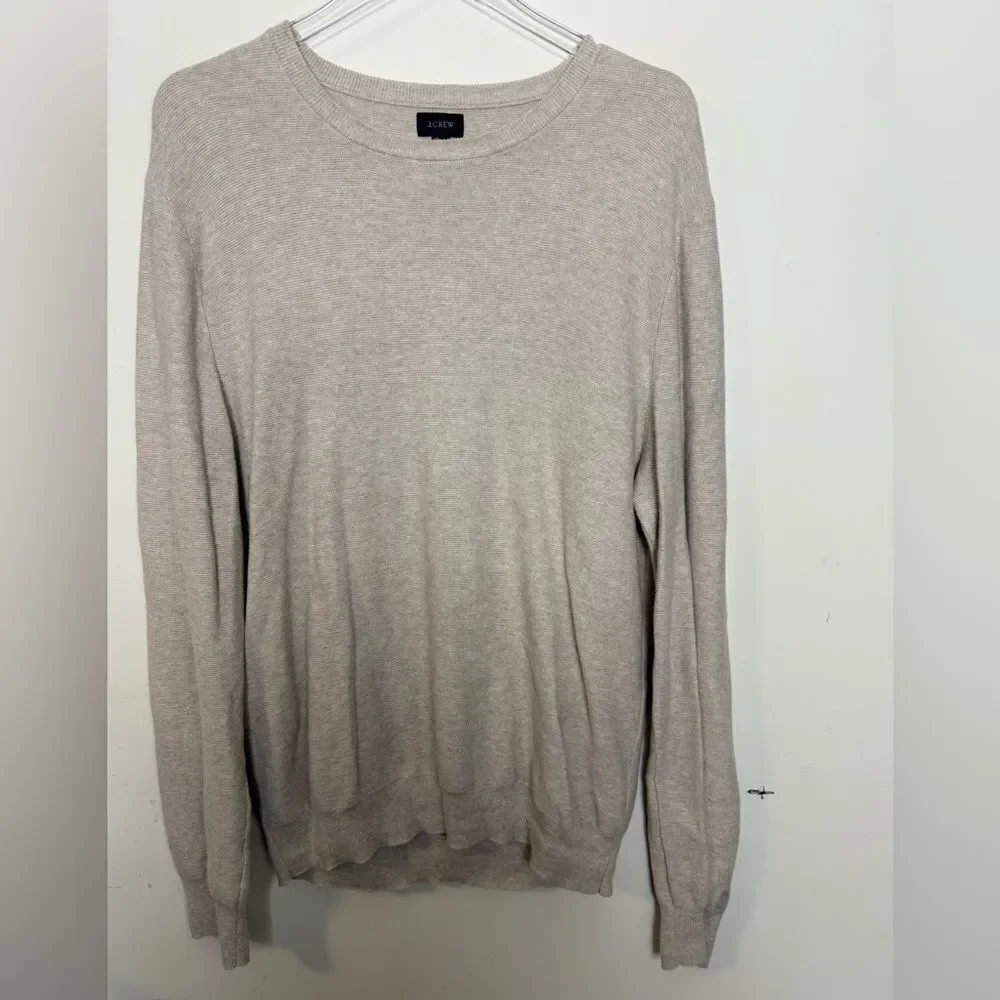 J. Crew Cotton Crewneck Sweater Garter Stitch Natural Beige Oatmeal Large H6060
